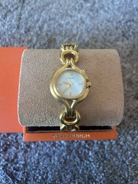 Tory Burch Gold-Tone Link Bracelet Watch with White Dial
